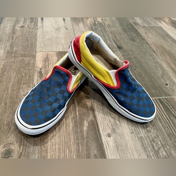 Vans Classic Slip On OTW Rally Shoes Checkerboard Blue Red Yellow Sz M 7 W8.5 - Picture 1 of 8